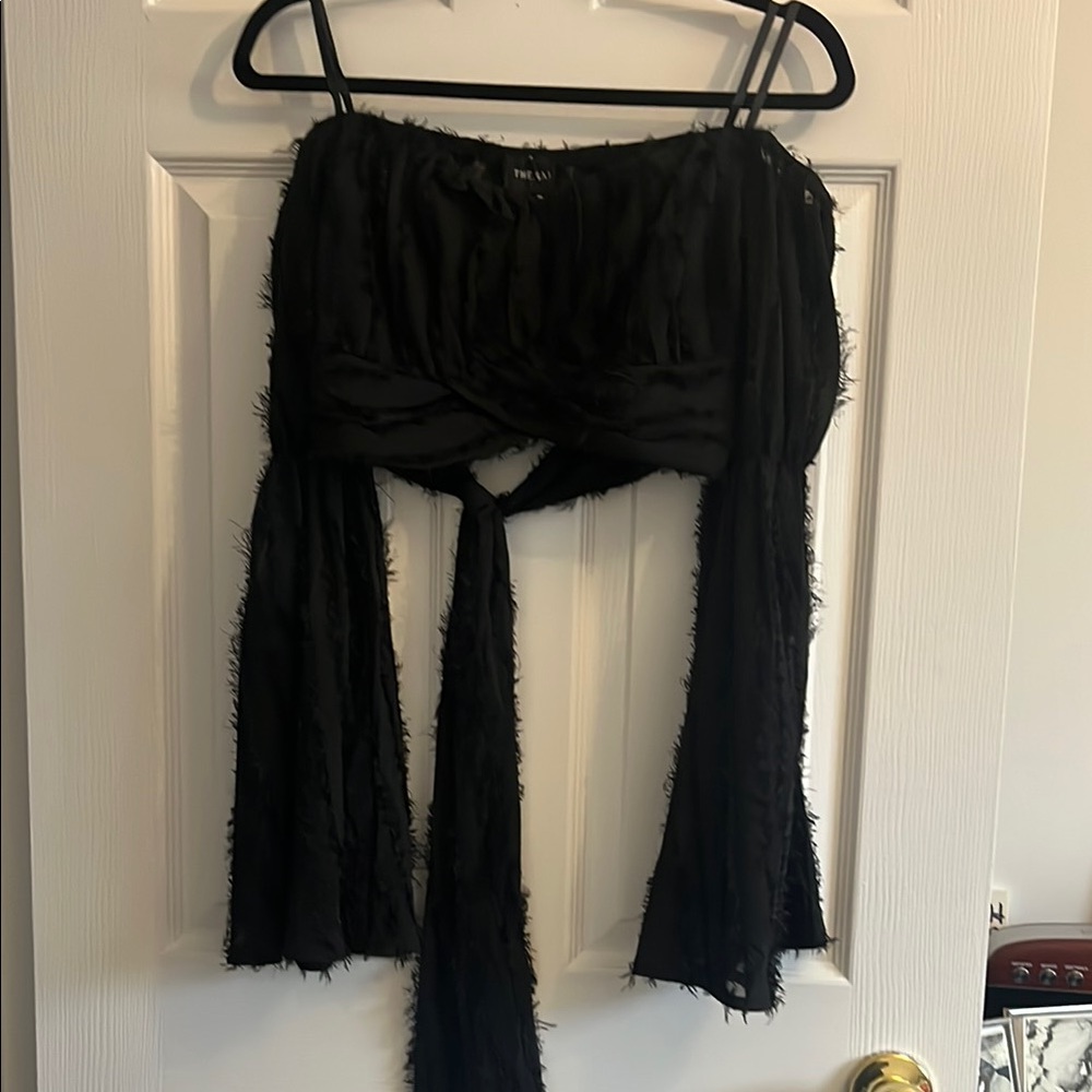 Chic Black Strapless Top with Tie Detail